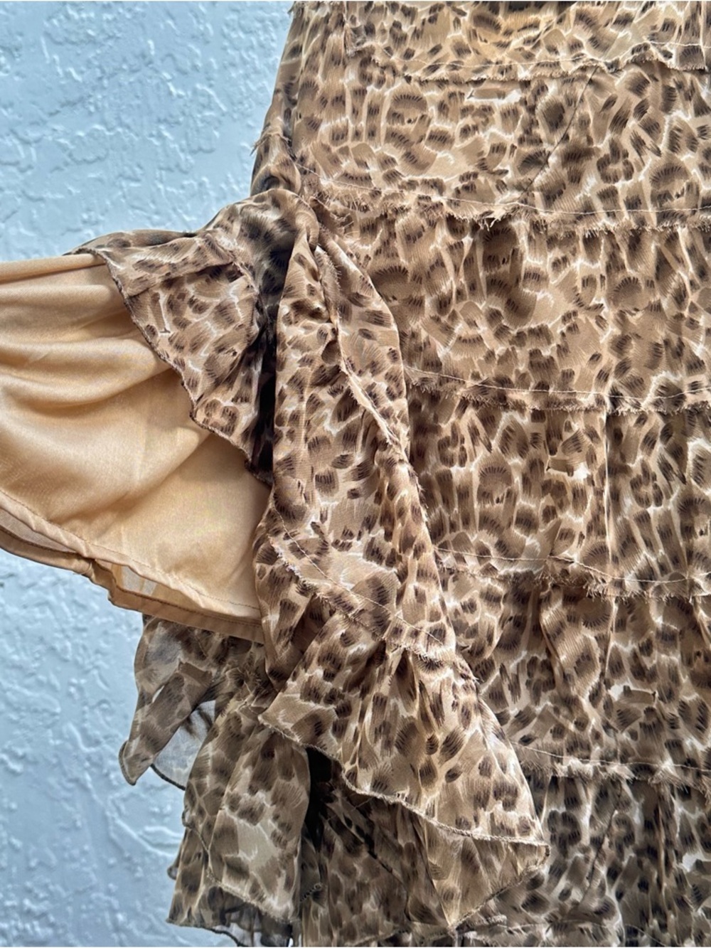 Leopard Print Tiered Skater Skirt with Embellished Waistband - Brown - Picture 6 of 11